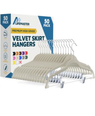 Lifemaster Velvet Skirt Hangers, Adjustable Clips, 360° Swivel Hook, Non-Slip Shoulder Notch, Holds 10 lbs, Pack of 50