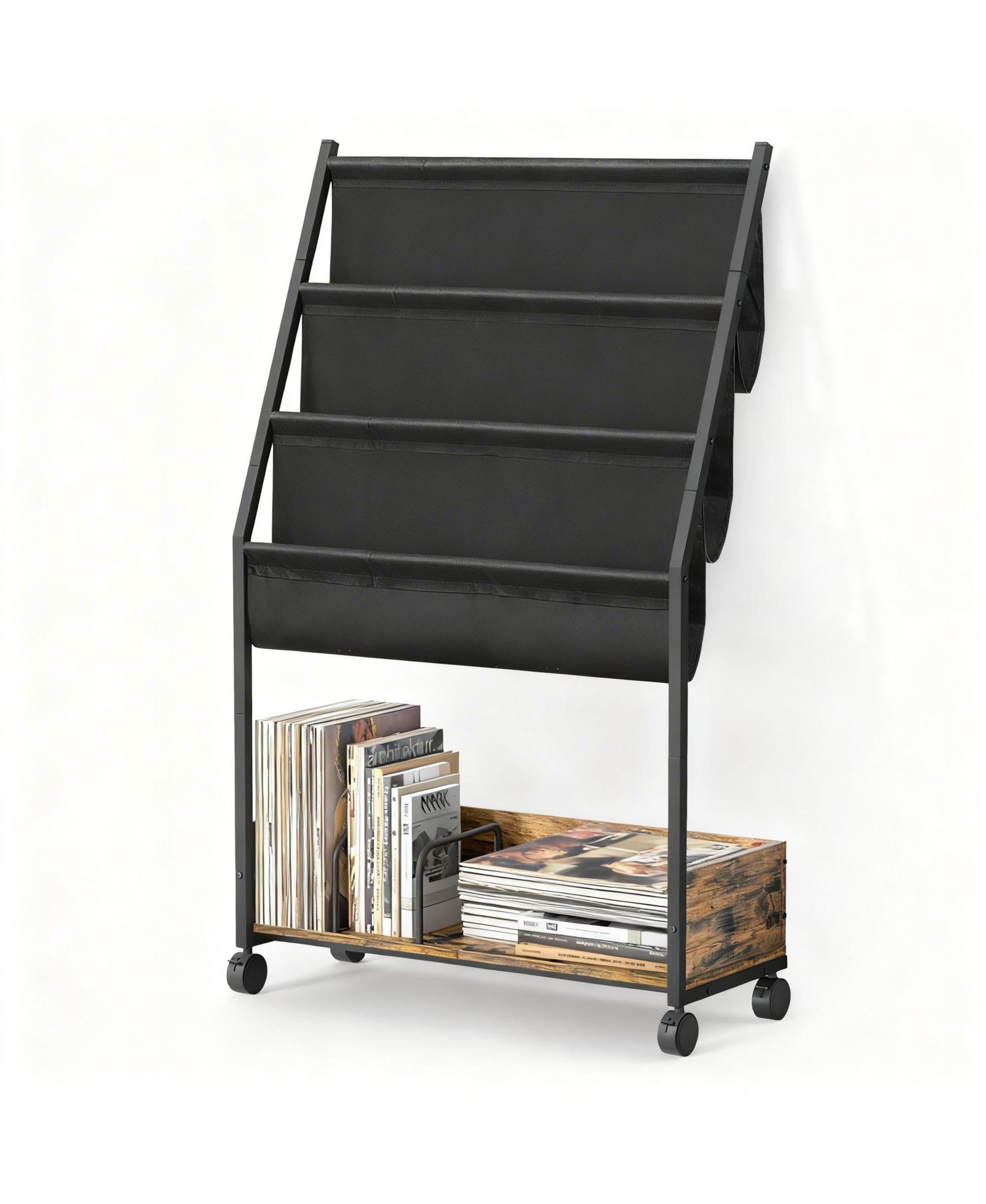 YIGII 3-Tier Display Shelf Holds 200 LPs Movable Organizer Rack Cabinet