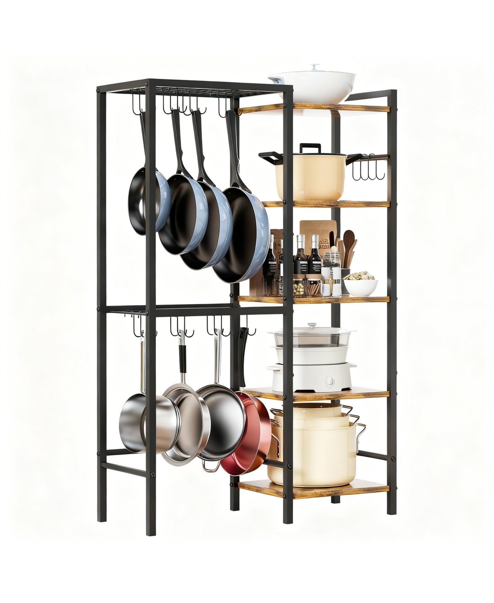 YIGII 5-Tier Pot Pan Organizer shelve with Hooks Heavy-Duty