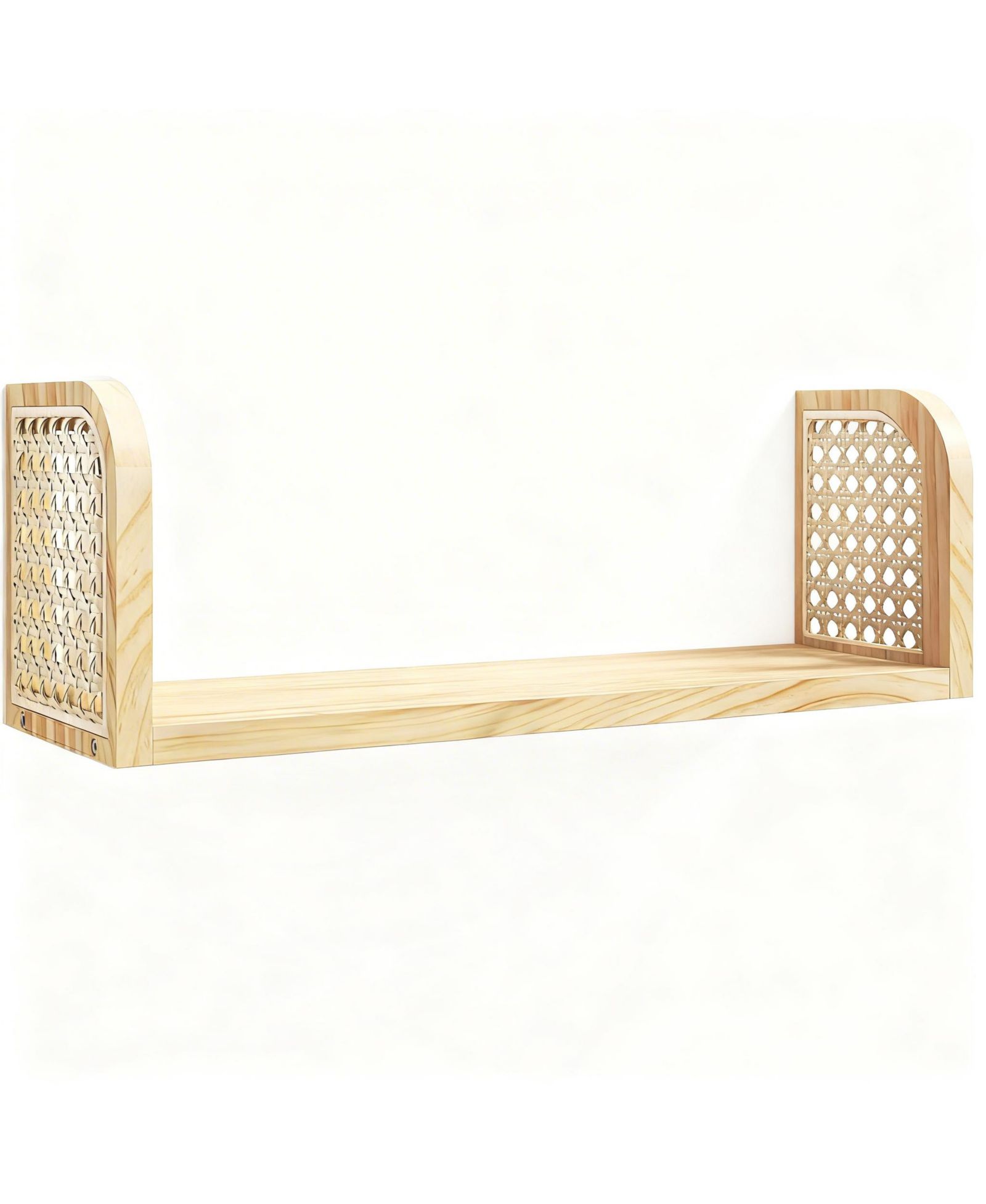 YIGII Rattan Wall Shelf Wooden Floating Storage Boho Decorative