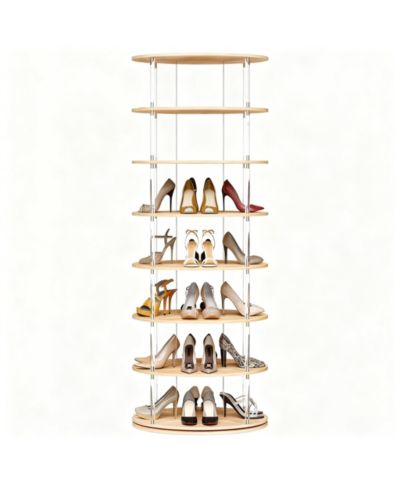 YIGII 7-Tier Rotating Shoe shelf 360 degree Spinning Tower Wood Acrylic Organizer