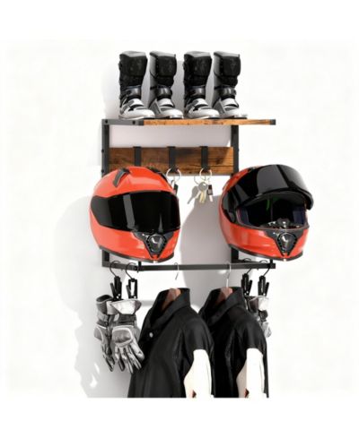 Yigii Helmet Wall Mount shelf Hat Stand Display Gear Storage Organizer Metal Wood