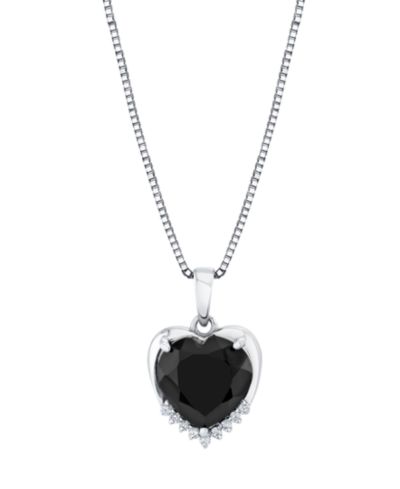 Подвеска Macy's Heart Pendant из серебра с ониксом (2-3/4 ct. t.w.) и бриллиантами