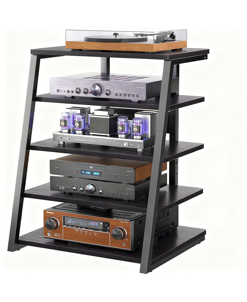 YIGII AV Media Stand с LED Lights, регулируемые полки, аудиовышка