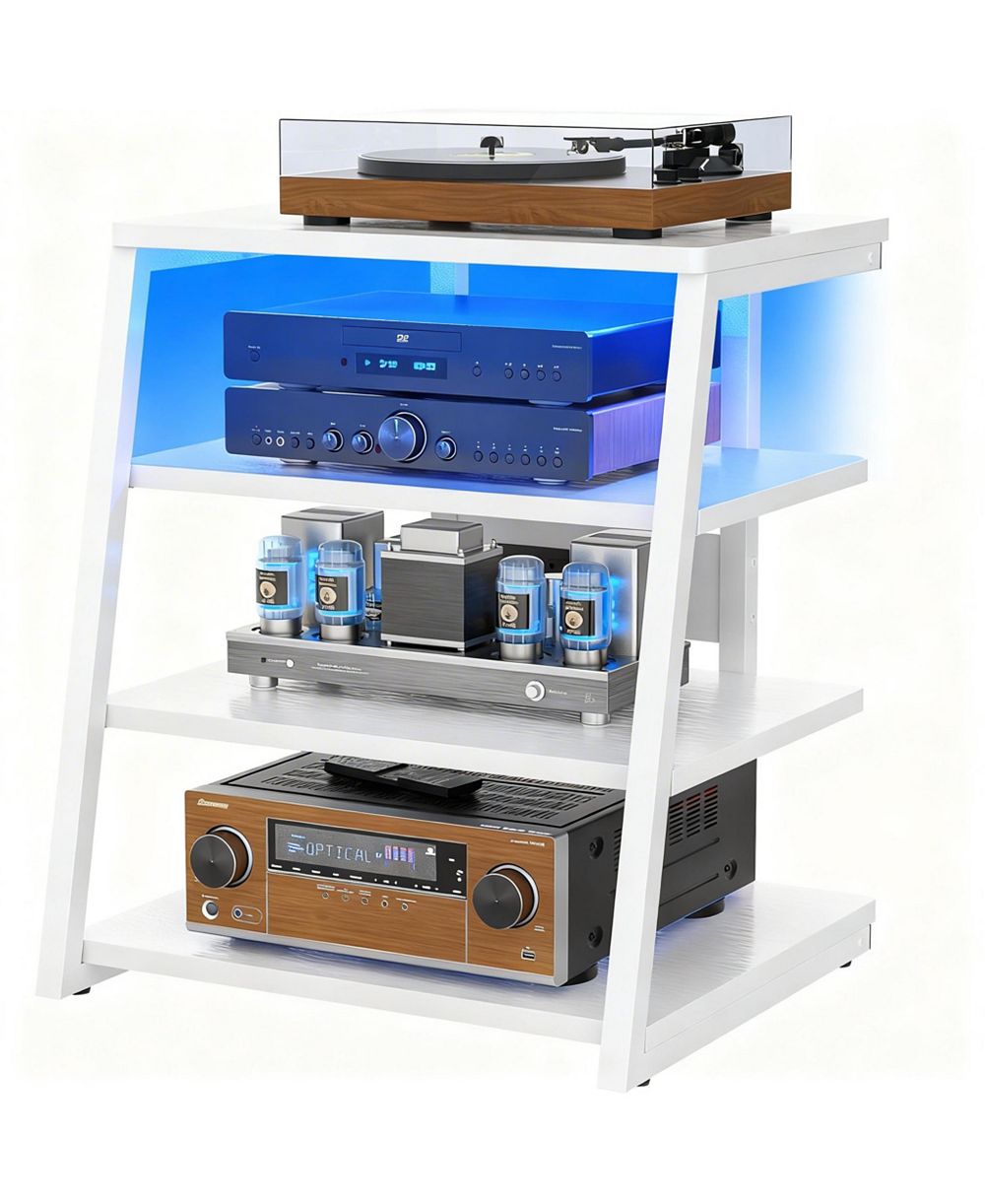 YIGII AV Media Stand with LED Lights Adjustable Shelves Audio Tower