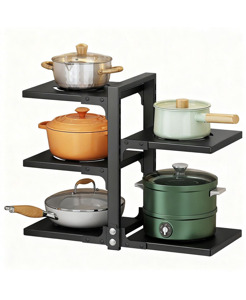 YIGII Pots Pans Organizer Cabinet 5 Adjustable Tiers Carbon Steel Rack Kitchen Storage