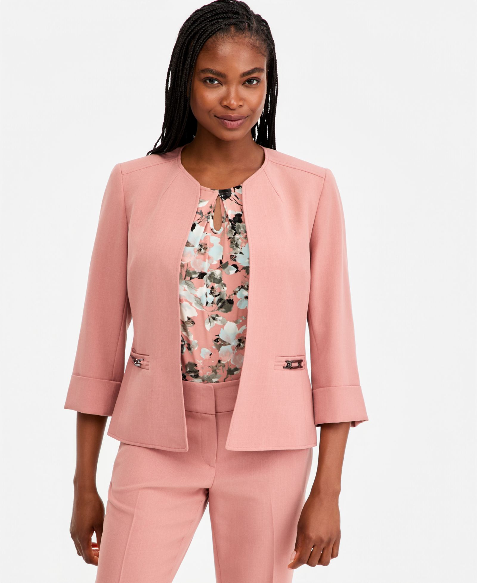 Kasper Women's Cuffed 3/4-Sleeve Collarless Blazer