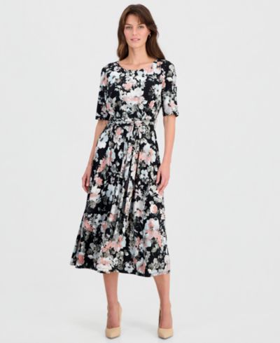 Kasper Women's Floral Elbow-Sleeve Fit & Flare Dress