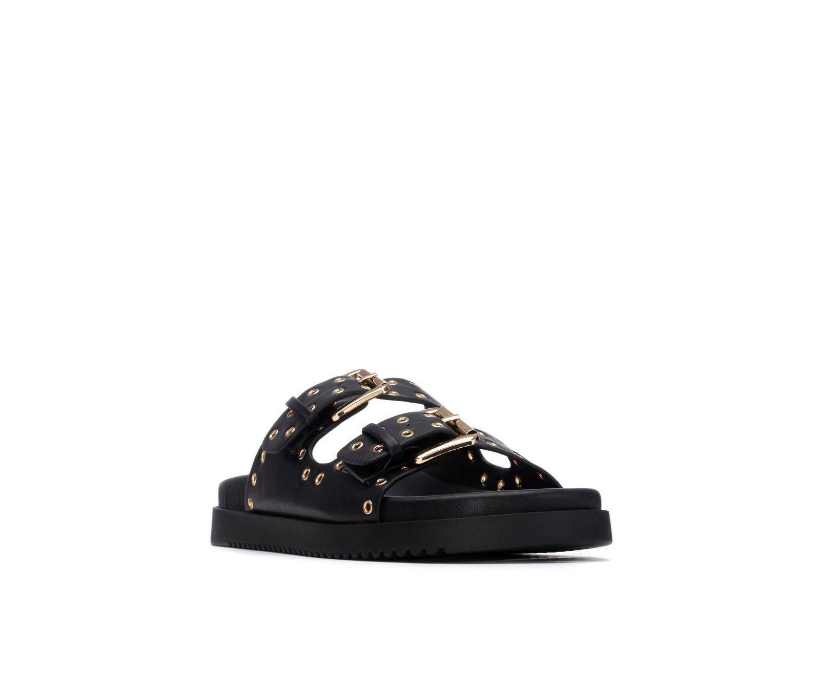 XTI Women's Eyelets Double Strap Buckle Sandals