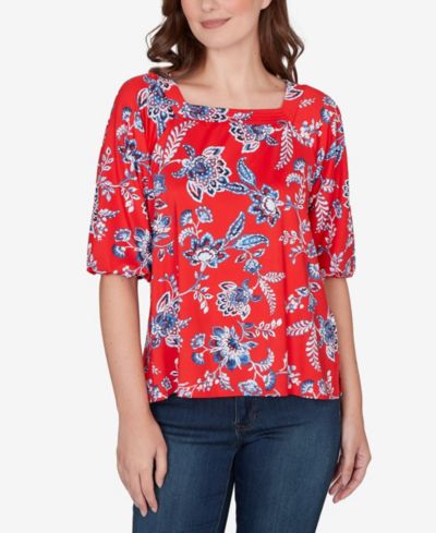 Ruby Rd. Petite Square Neck Floral Puff Print Top