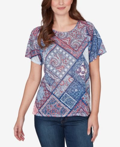 Ruby Rd. Petite Patchwork Shirred Scoop Neck T-Shirt