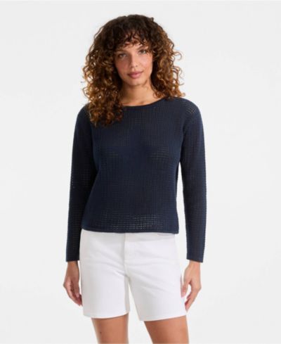 Женский свитер Lands' End Cotton Viscose Mesh Jacquard Crew Neck
