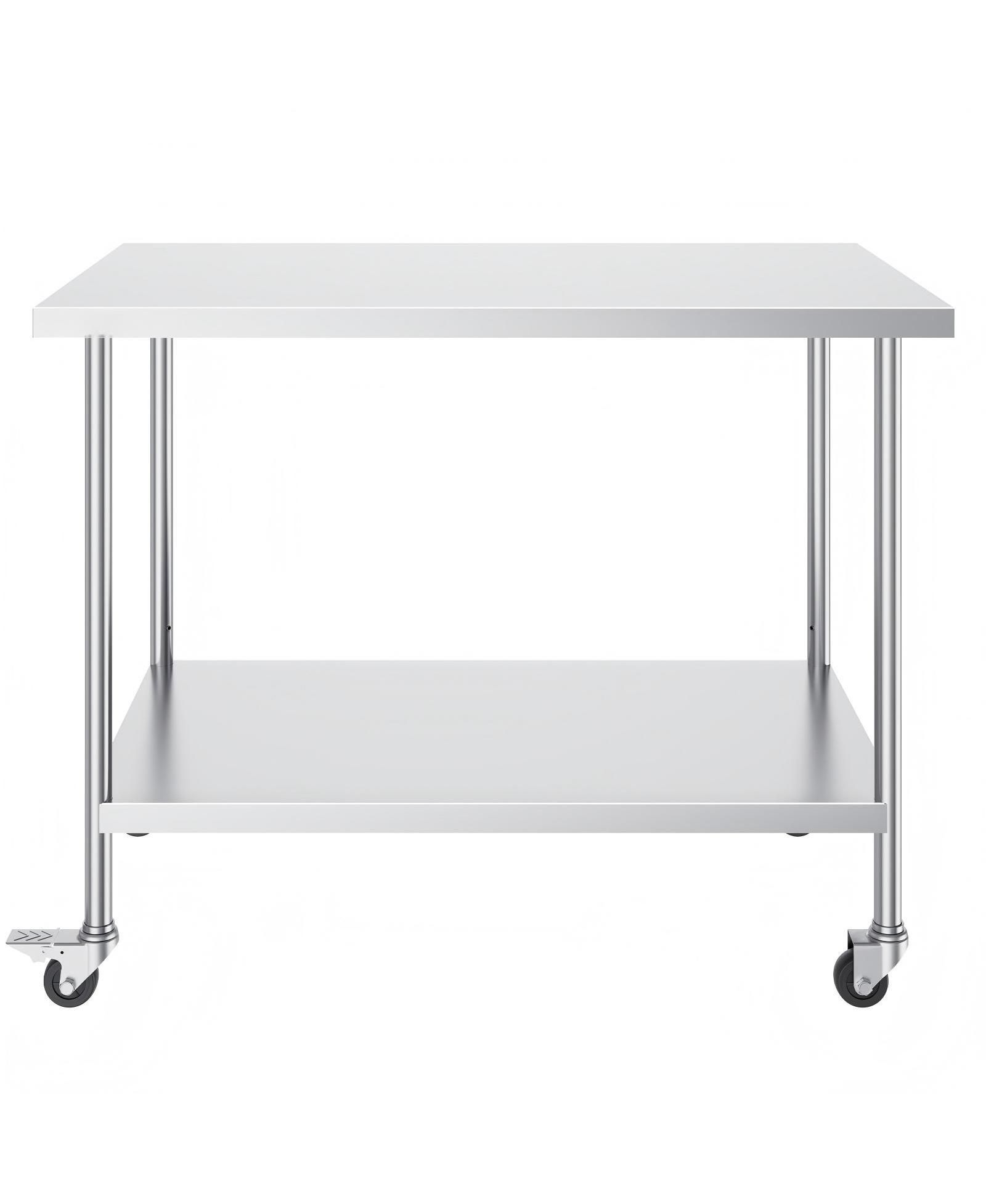 GOUUN Stainless Steel Rolling Work Table 30 x 48 x 38 in with 4 Casters