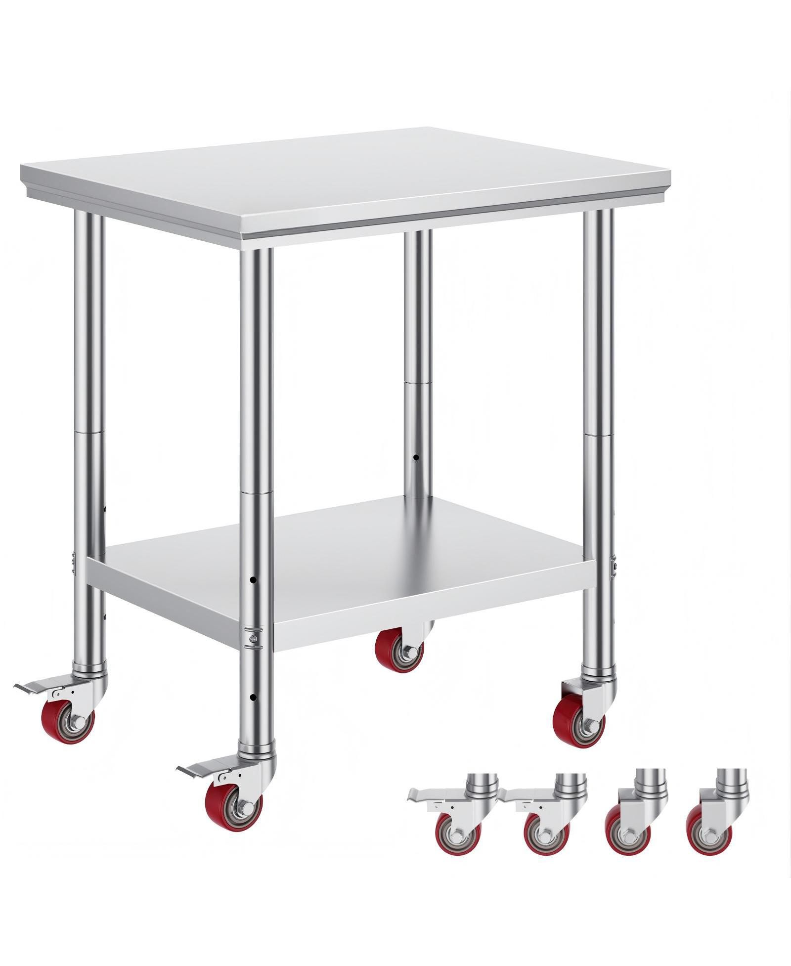 GOUUN Stainless Steel Rolling Work Table with 4 Casters.