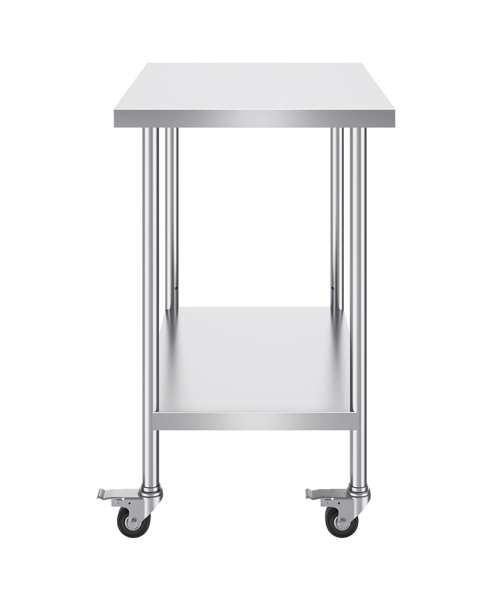 GOUUN Stainless Steel Rolling Work Table 24 x 36 x 38 in with 4 Casters