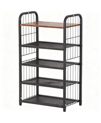 YIGII Shoe Rack Metal Mesh Shelves Wooden Heavy-Duty Storage