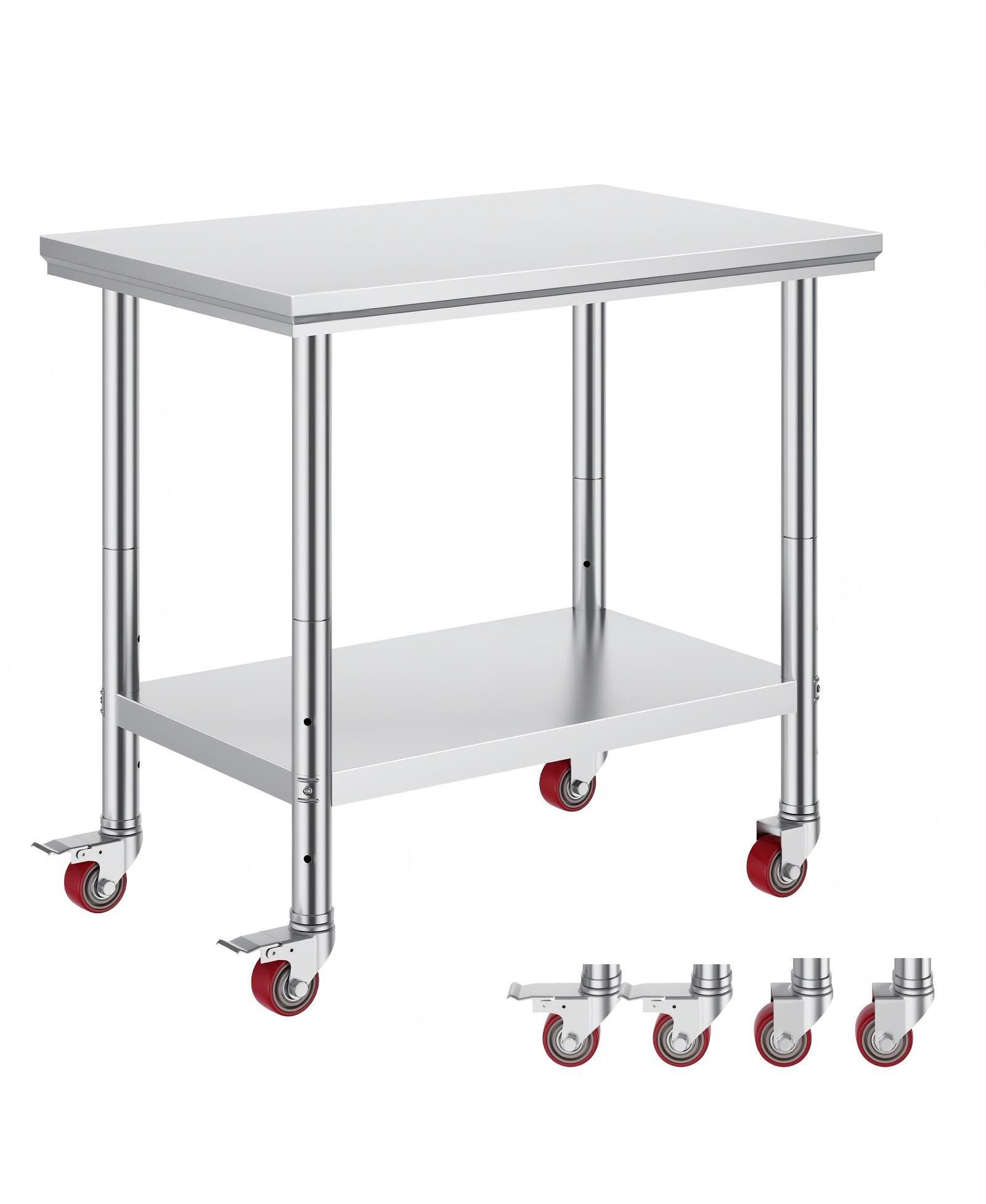 GOUUN Stainless Steel Rolling Work Table 35 x 24 x 33 in with 4 Casters, 700 lbs Load Capacity
