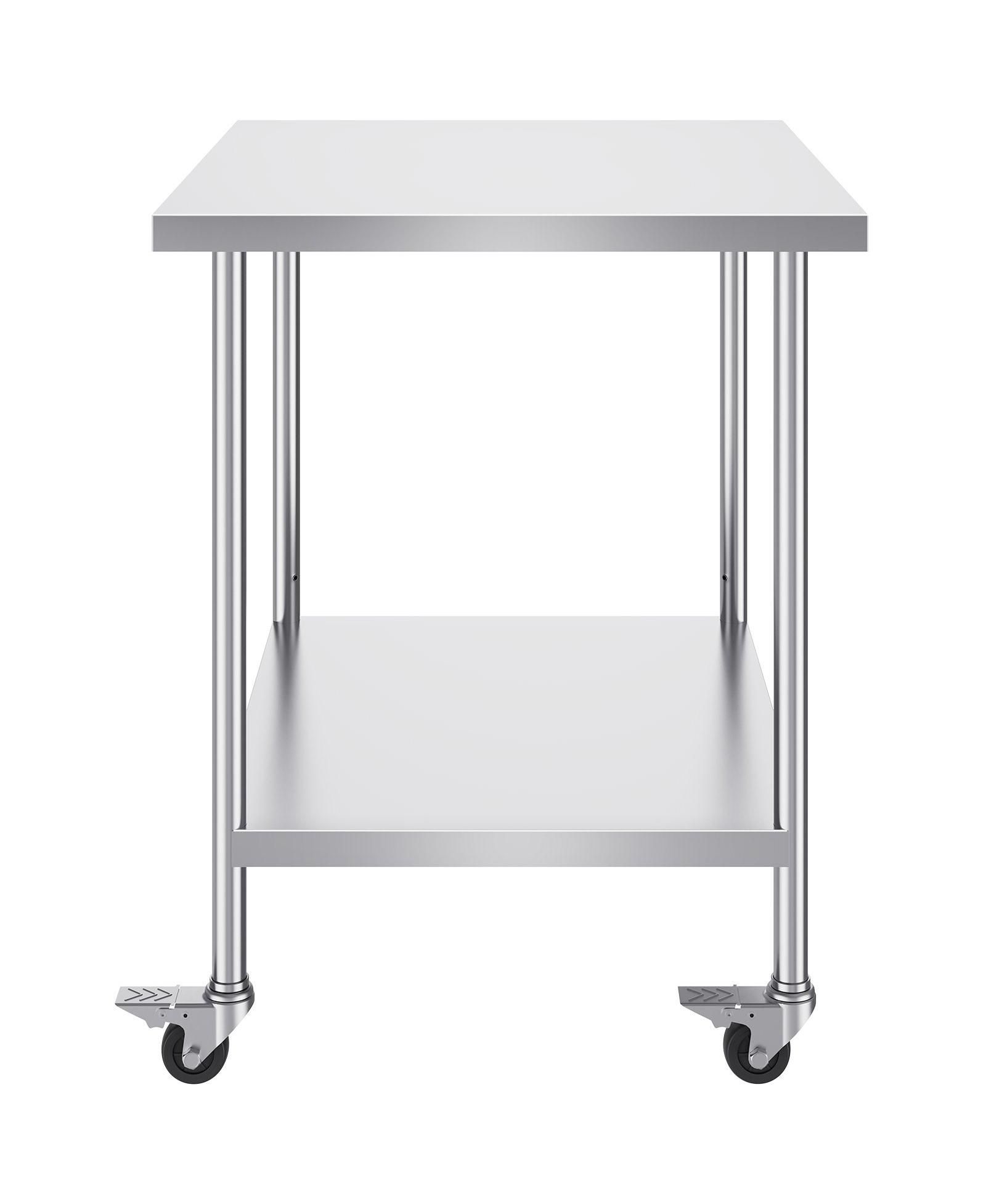 GOUUN Stainless Steel Rolling Work Table 30 x 36 x 38 in with 4 Casters