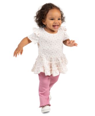 Rare Editions Baby Girls' Pointelle Tiered Ruffle Top and  Legging, 2-Piece Set