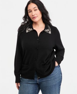 Charter Club Plus Size 100% Cashmere High-Rib Embellished Cardigan, Macy's Exclusive