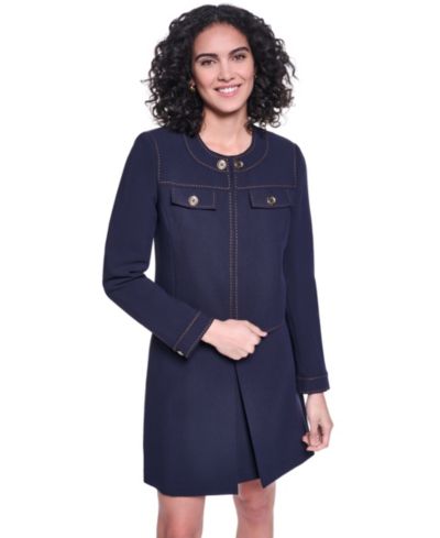 KARL LAGERFELD PARIS Women's Twill Contrast Stitch Round Neck Cropped Jacket