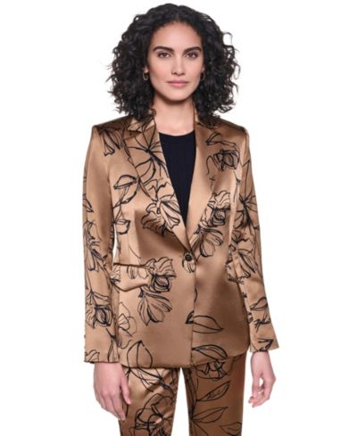 Женский блейзер KARL LAGERFELD PARIS Satin Floral One-Button Padded Shoulder