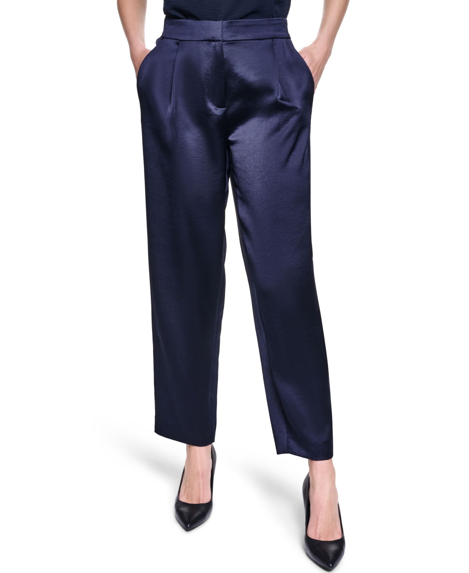 KARL LAGERFELD PARIS Women's Satin Mid-Rise Ankle Pants