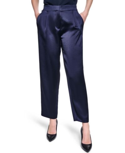 KARL LAGERFELD PARIS Women's Satin Mid-Rise Ankle Pants