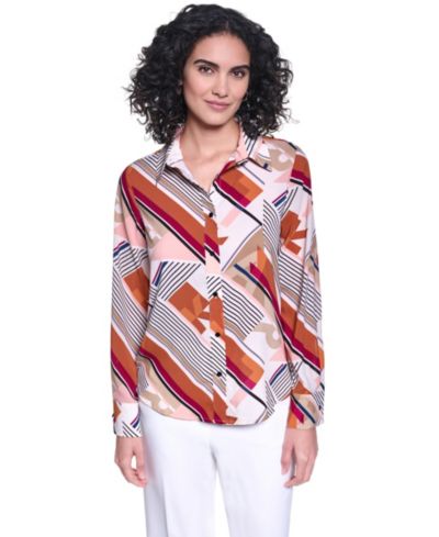 Женская блузка KARL LAGERFELD PARIS Collared Long-Sleeve Printed