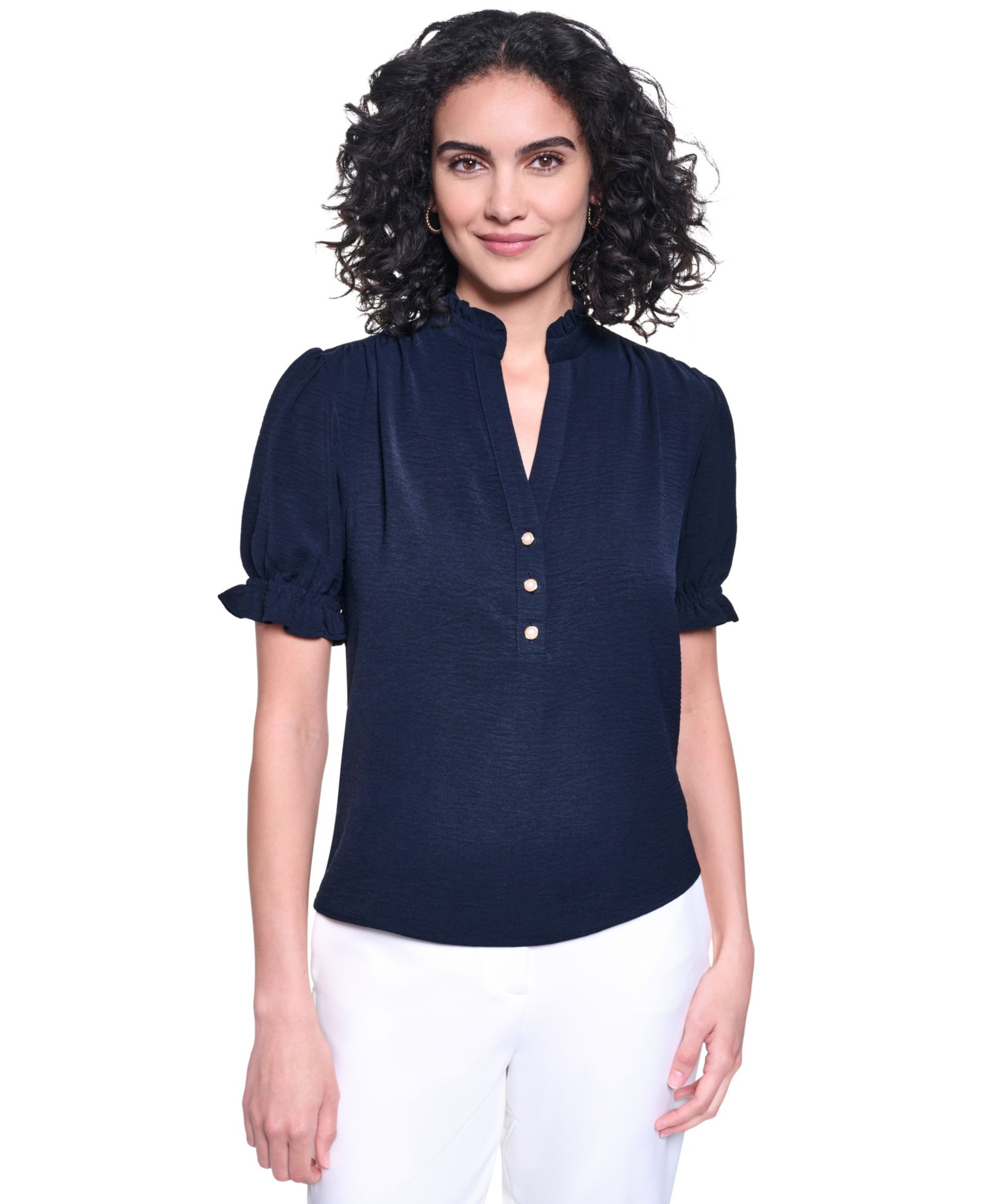 KARL LAGERFELD PARIS Women's V-Neck Short-Sleeve Blouse