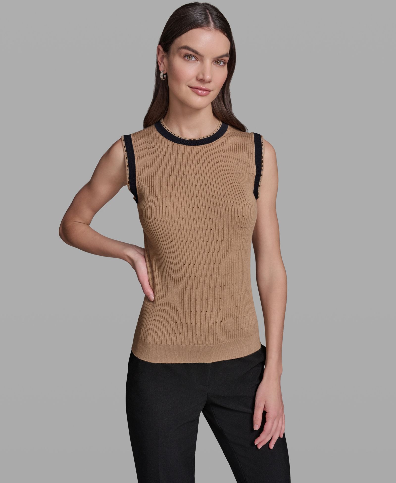 KARL LAGERFELD PARIS Women's Crewneck Sleeveless Sweater