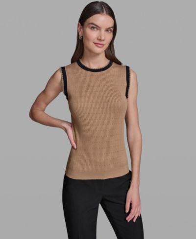 KARL LAGERFELD PARIS Women's Crewneck Sleeveless Sweater