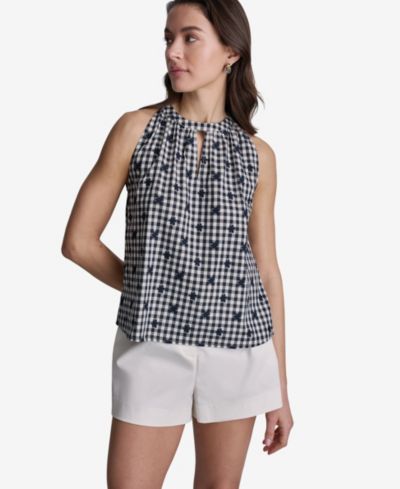 BCBG Women's Gingham Halter Neck Sleeveless Top
