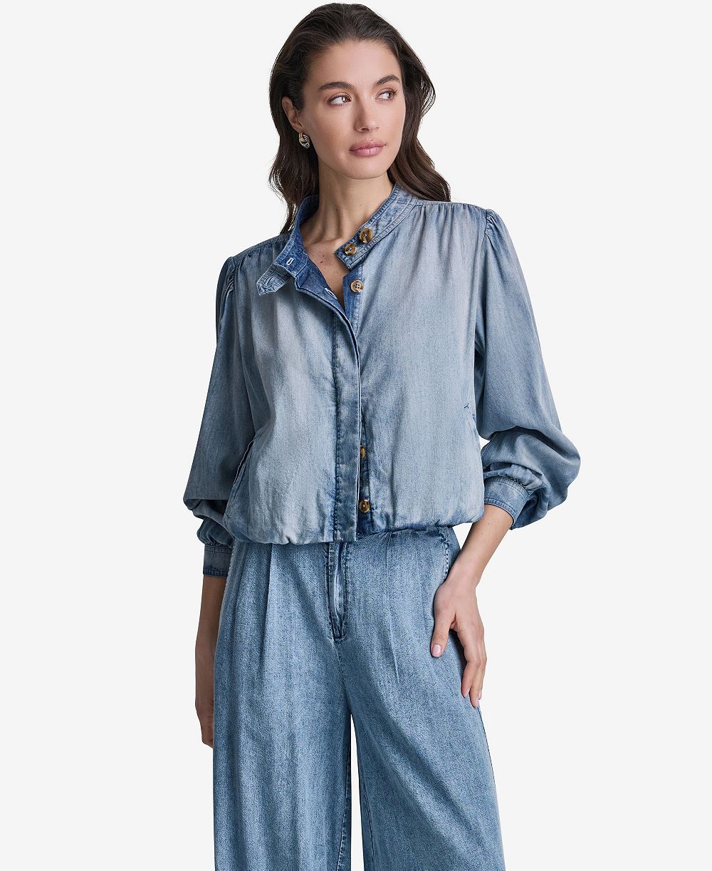 BCBG Women's Puff-Sleeve Button-Front Collared Jacket