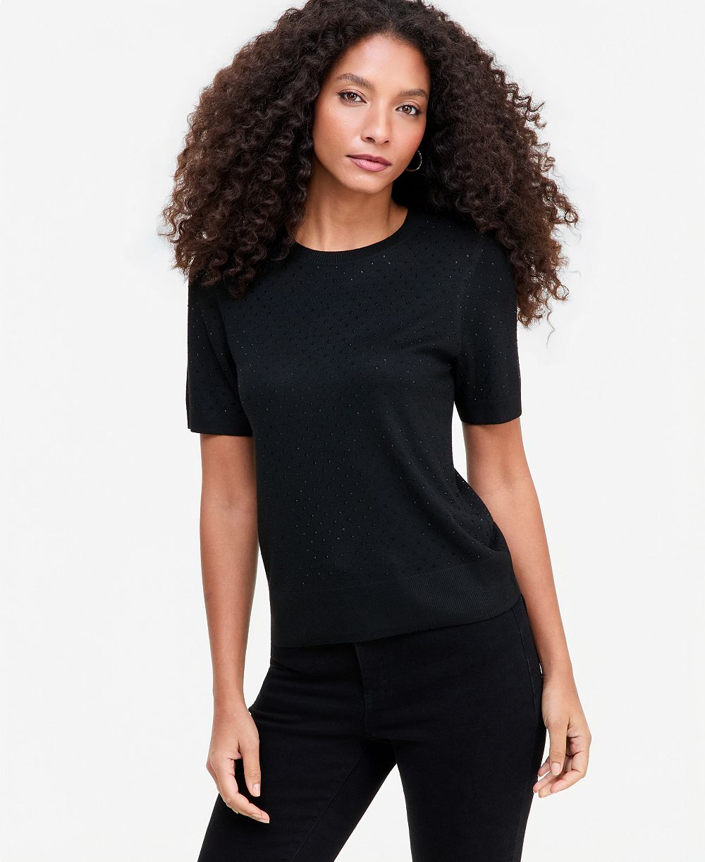 I.N.C. International Concepts Women's Crystal Embellished Short-Sleeve Crewneck Sweater, Macy's Exclusive