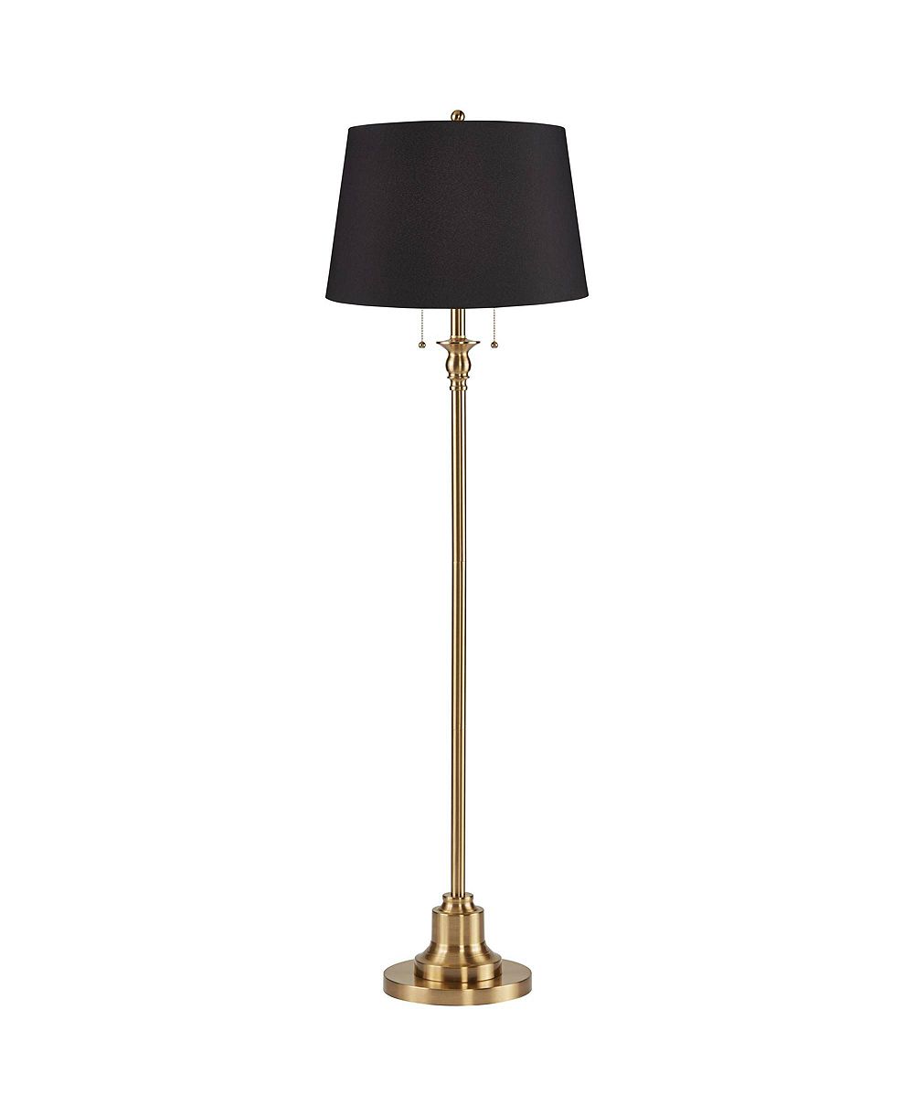 360 Lighting Dyna Traditional Tall Standing Floor Lamp Skinny Pole Pull Chain Antique Brass Finish