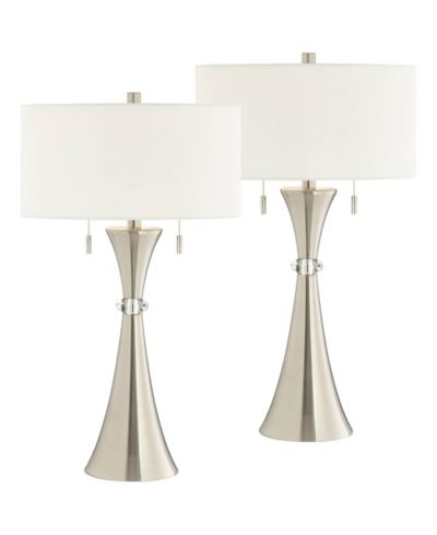 360 Lighting Rachel Art Deco Style Table Lamps 28" Tall Set of 2 Column Metal with Table Top Dimmers Drum for Bedroom Living Room Bedside