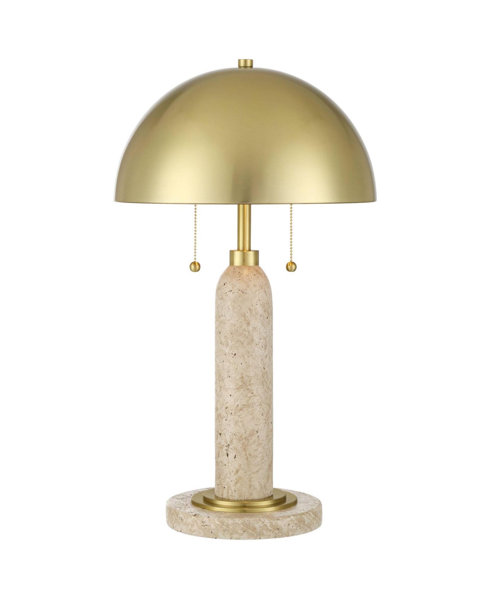 Possini Euro Design Настольная лампа Chanterelle high mid century modern с цепочкой, бежевый финиш faux stone, латунный плафон