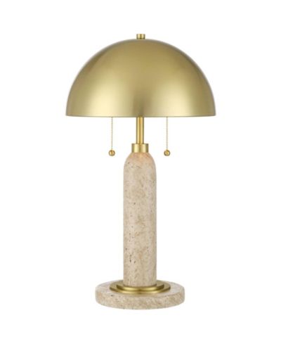 Possini Euro Design Настольная лампа Chanterelle high mid century modern с цепочкой, бежевый финиш faux stone, латунный плафон