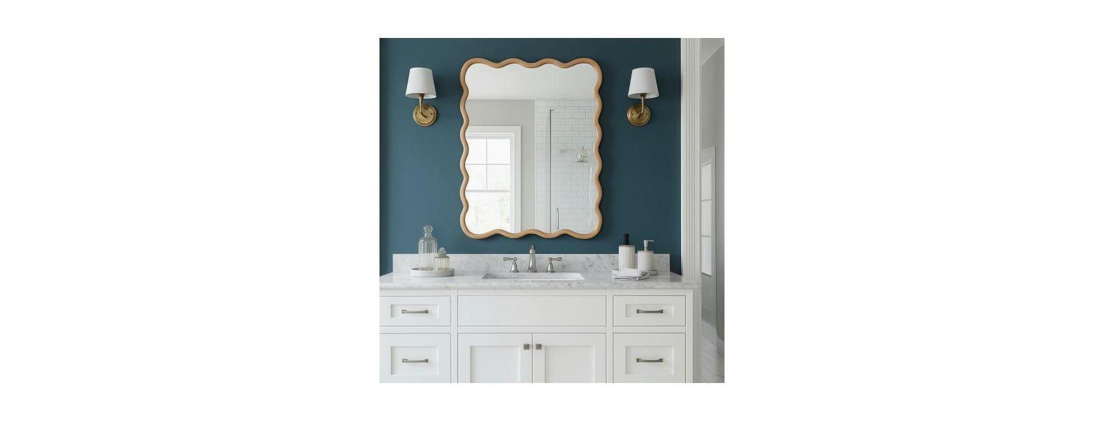 BUSDAYS 30" x 40" Natural Wood Wavy Rectangle Decorative Mirror, Solid Wood Frame for Bathroom Wall
