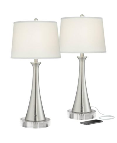 Набор современных настольных ламп 360 Lighting, 2 шт, с круглыми подставками 29" Tall, USB и розеткой AC в основании