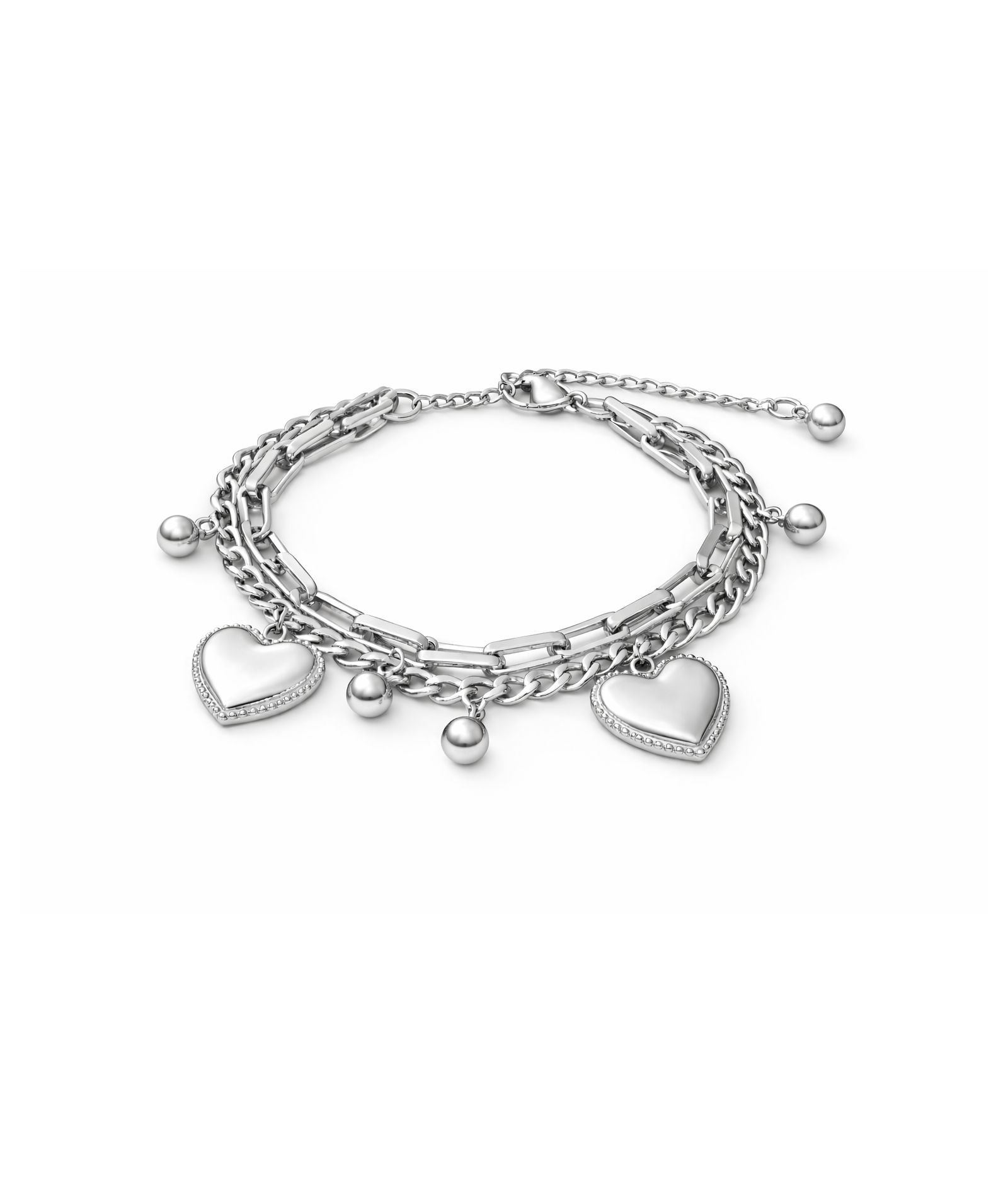 Rebl Jewelry браслет многослойный с подвеской в форме сердца из нержавеющей стали