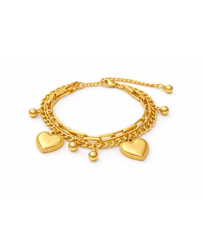 Rebl Jewelry Heart Charm Layered Bracelet  Stainless Steel