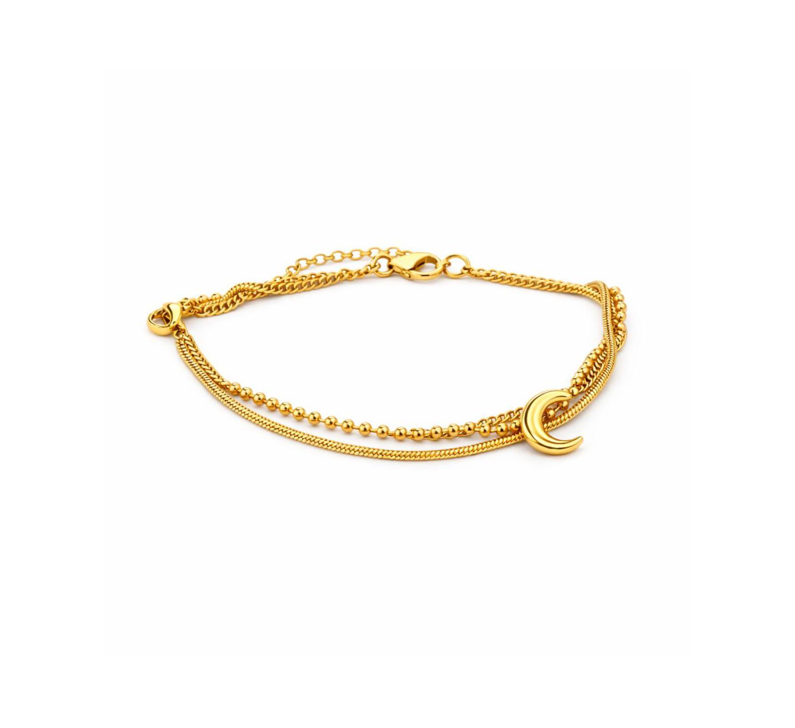 Rebl Jewelry Layered Crescent Moon Bracelet Stainless Steel