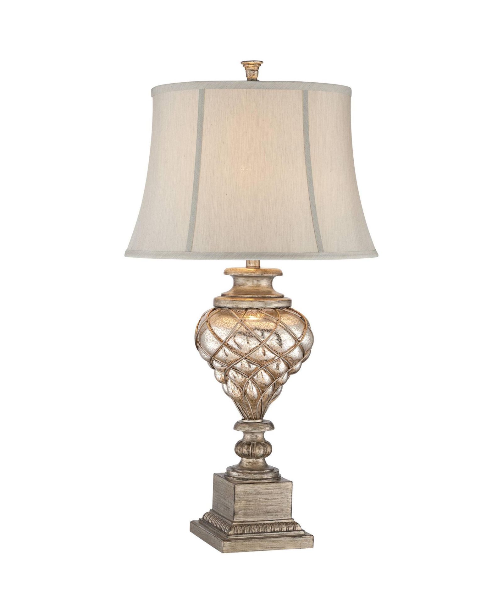 Barnes and Ivy Traditional Mercury Glass Table Lamp with USB Port and LED Nightlight, 33.75" Tall