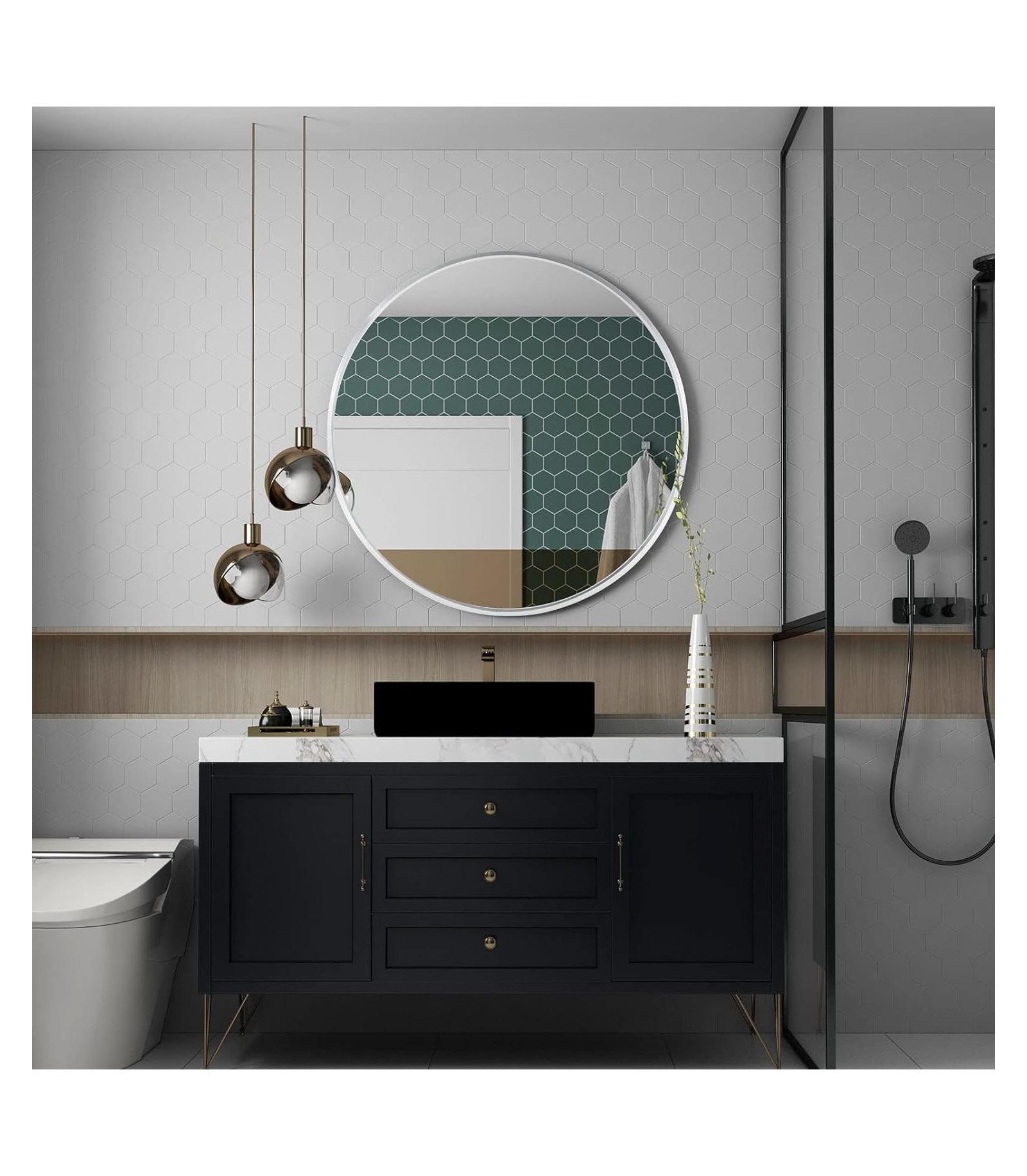 BUSDAYS 32 Inch Silver Metal Framed Round Bathroom Mirror, Wall Mounted Mirror for Bathroom