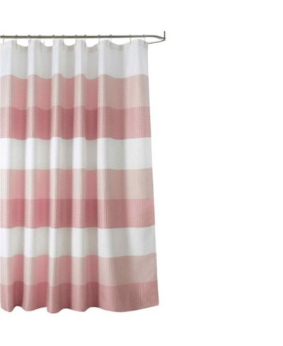 Olivia Gray Glamor Fade-resistant Striped Waffle Jacquard Shower Curtain with Buttonholes