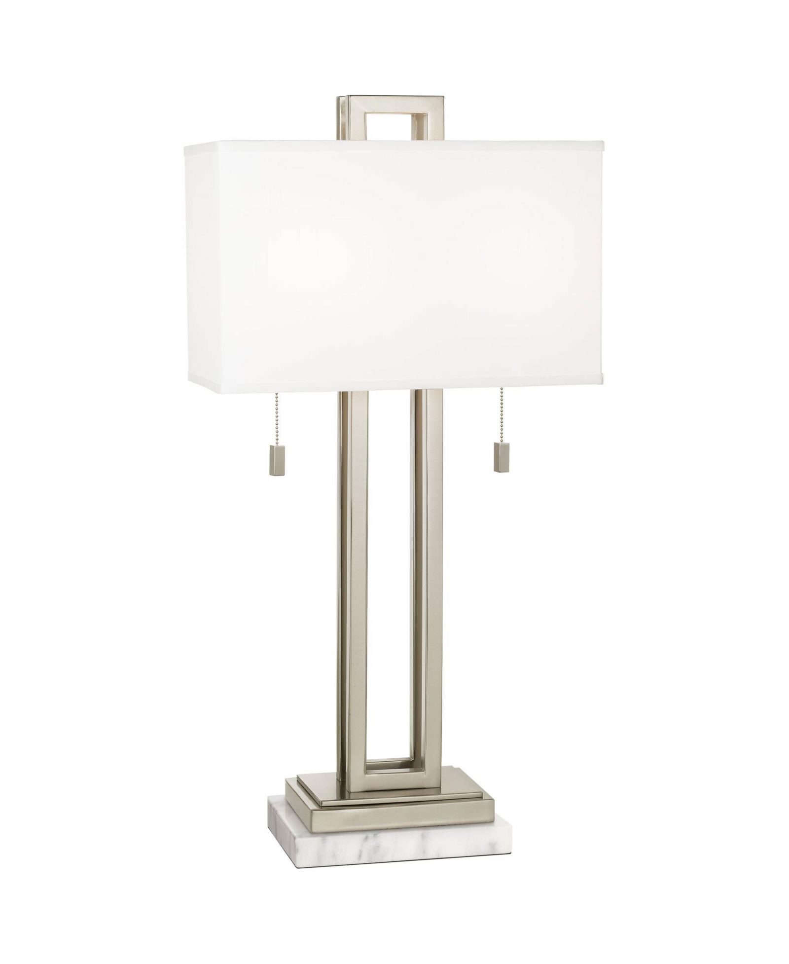 Possini Euro Design Modern Table Lamp with Marble Riser 30" Tall Brushed Nickel Fabric Shade for Bedroom Living Room
