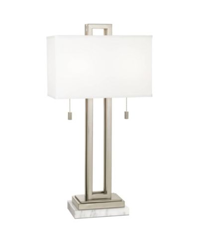Possini Euro Design Modern Table Lamp with Marble Riser 30" Tall Brushed Nickel Fabric Shade for Bedroom Living Room