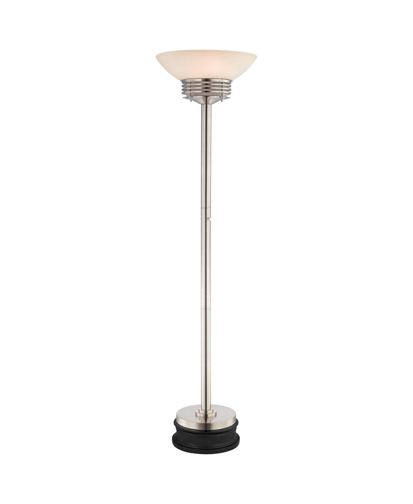 Possini Euro Design Light Blaster Art Deco Torchiere Floor Lamp withRiser 76 3/4" Tall Brushed Nickel Frosted Glass Bowl Shade for Living Room